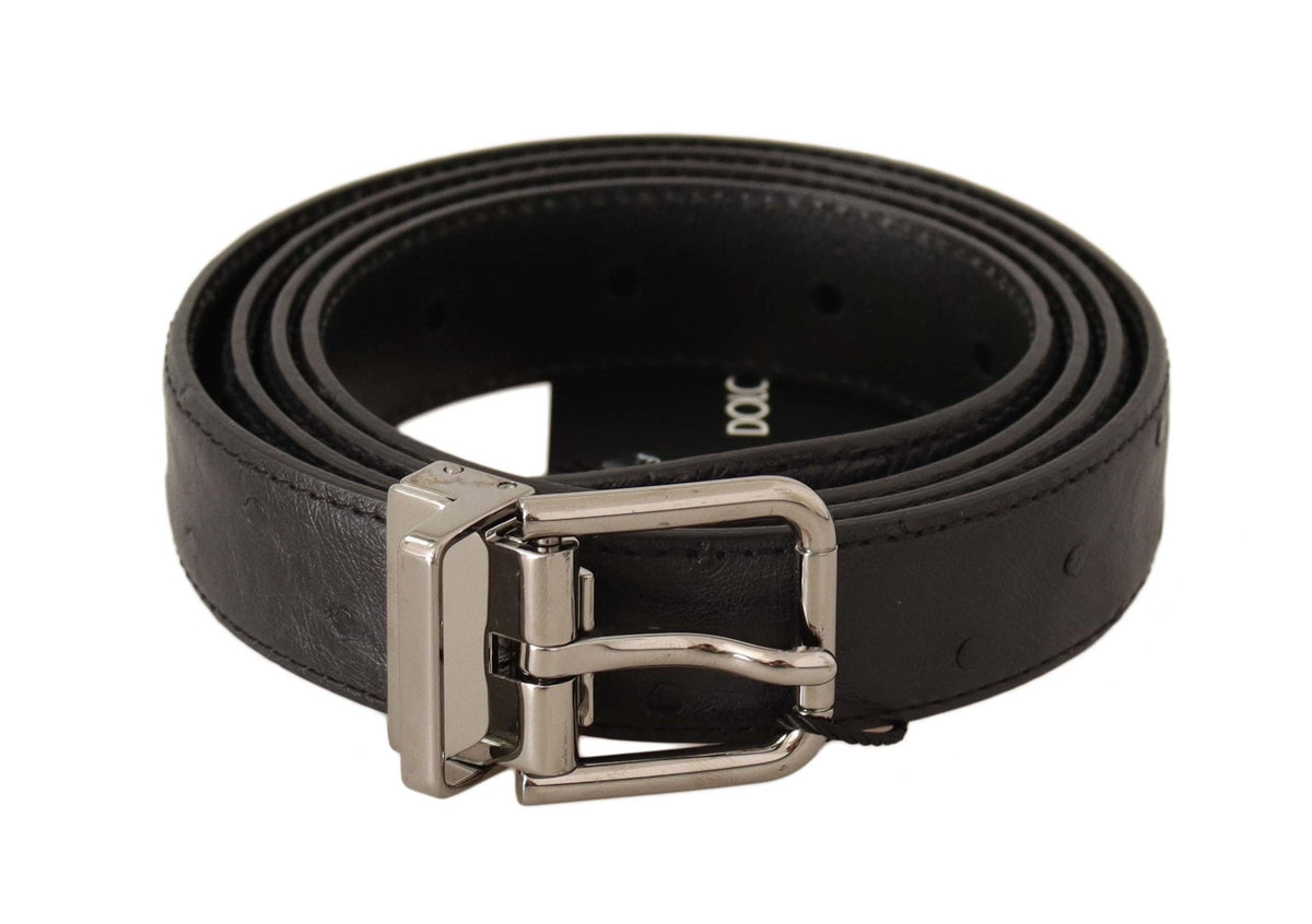 Ceinture élégante en cuir noir Dolce &amp; Gabbana avec boucle argentée