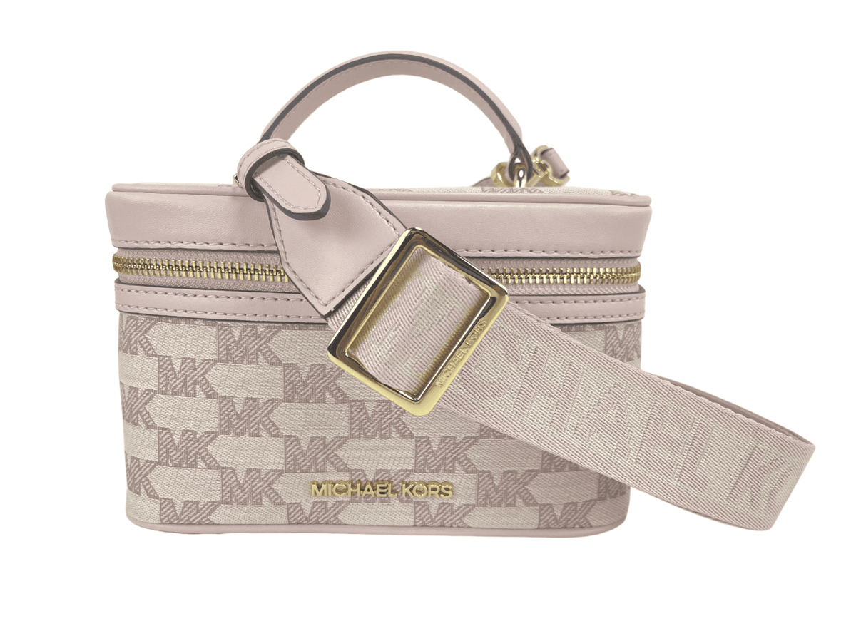 Bolso bandolera tipo baúl con cremallera y diseño en lona jacquard Jet Set de Michael Kors en tono rubor polvoriento mediano