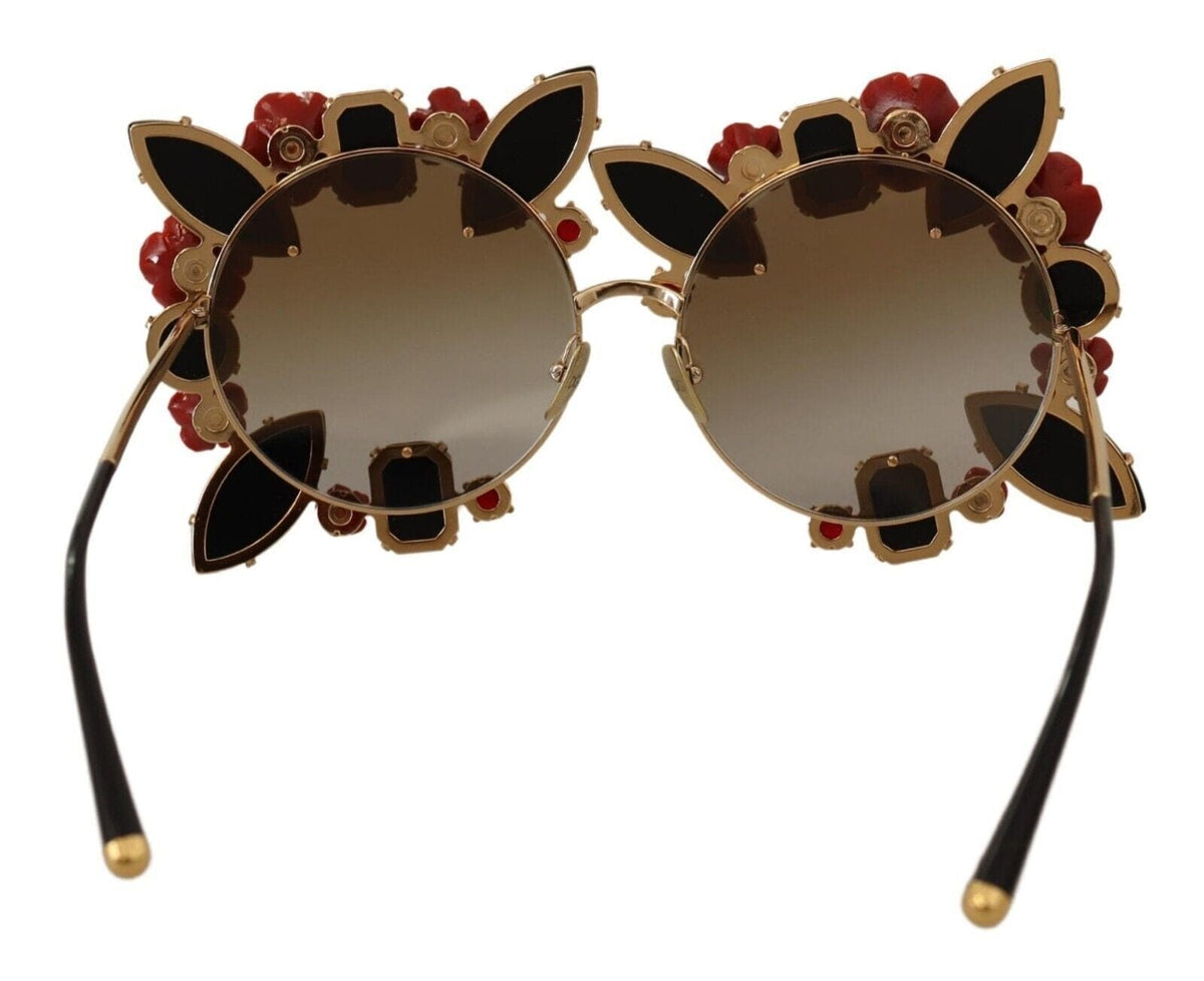 Lunettes de soleil rondes élégantes en métal Dolce &amp; Gabbana avec détail rose