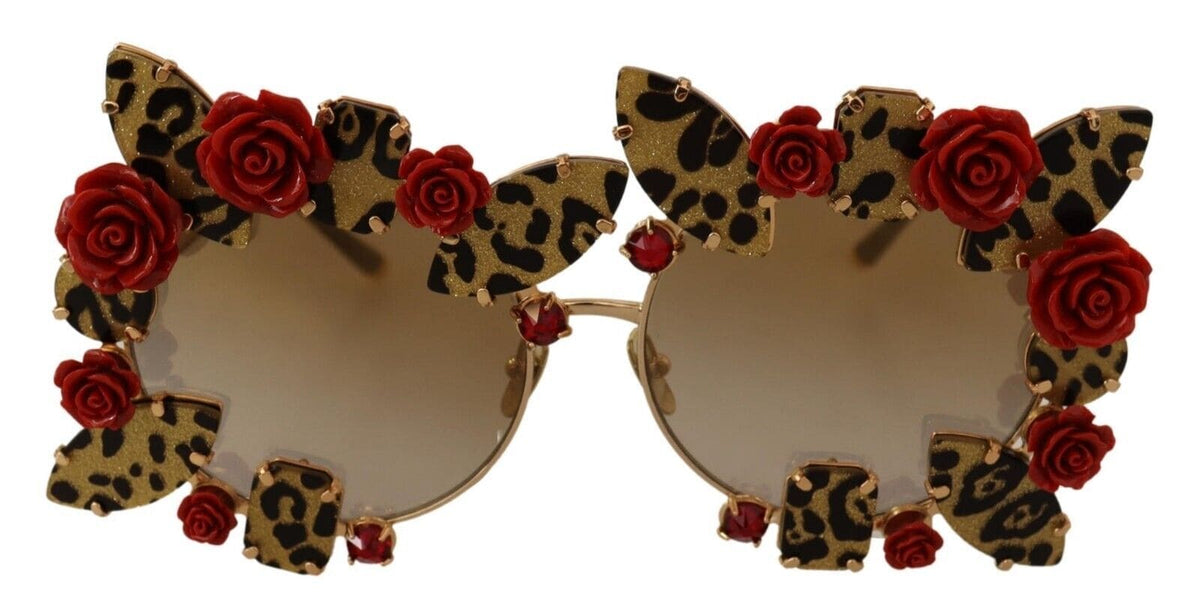 Lunettes de soleil rondes élégantes en métal Dolce &amp; Gabbana avec détail rose