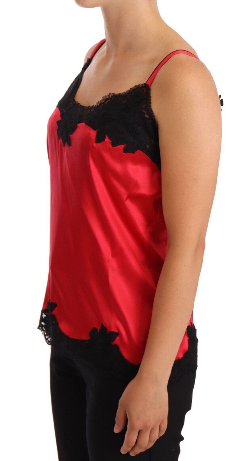 Camisola con ribete de encaje en mezcla de seda de Dolce &amp; Gabbana en rojo y negro