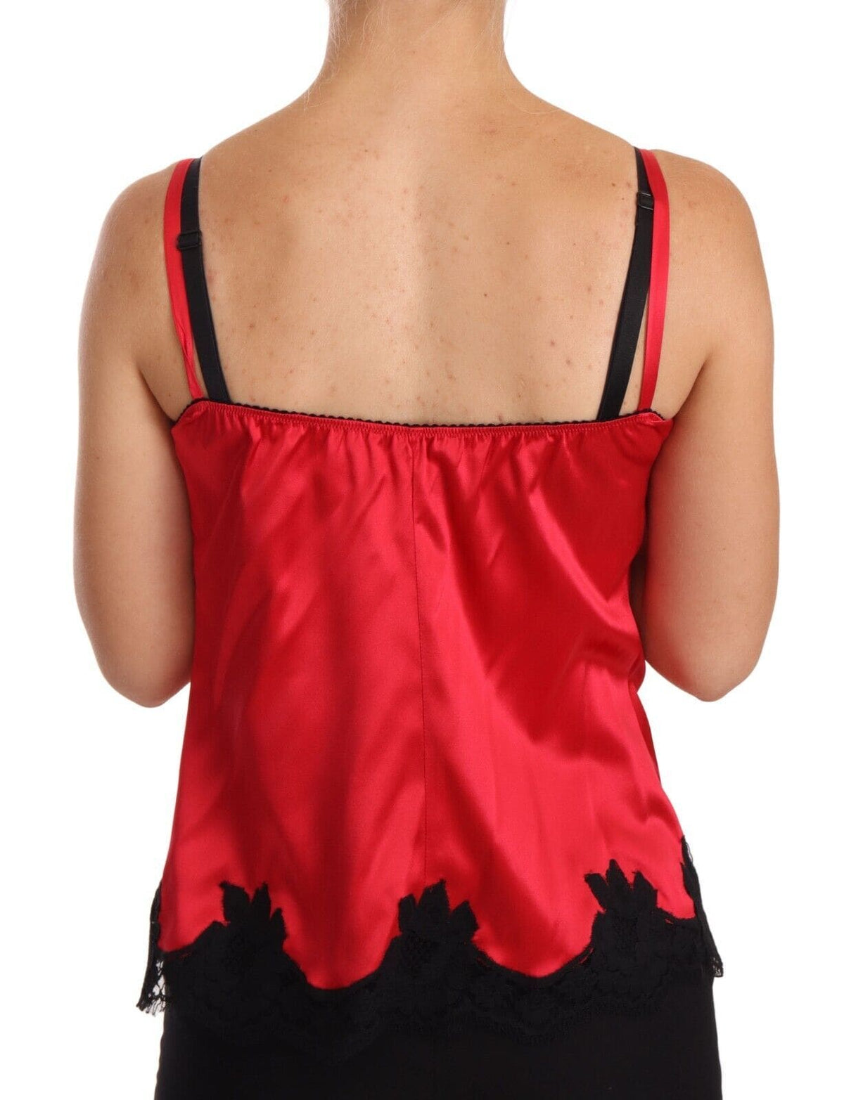 Camisola con ribete de encaje en mezcla de seda de Dolce &amp; Gabbana en rojo y negro