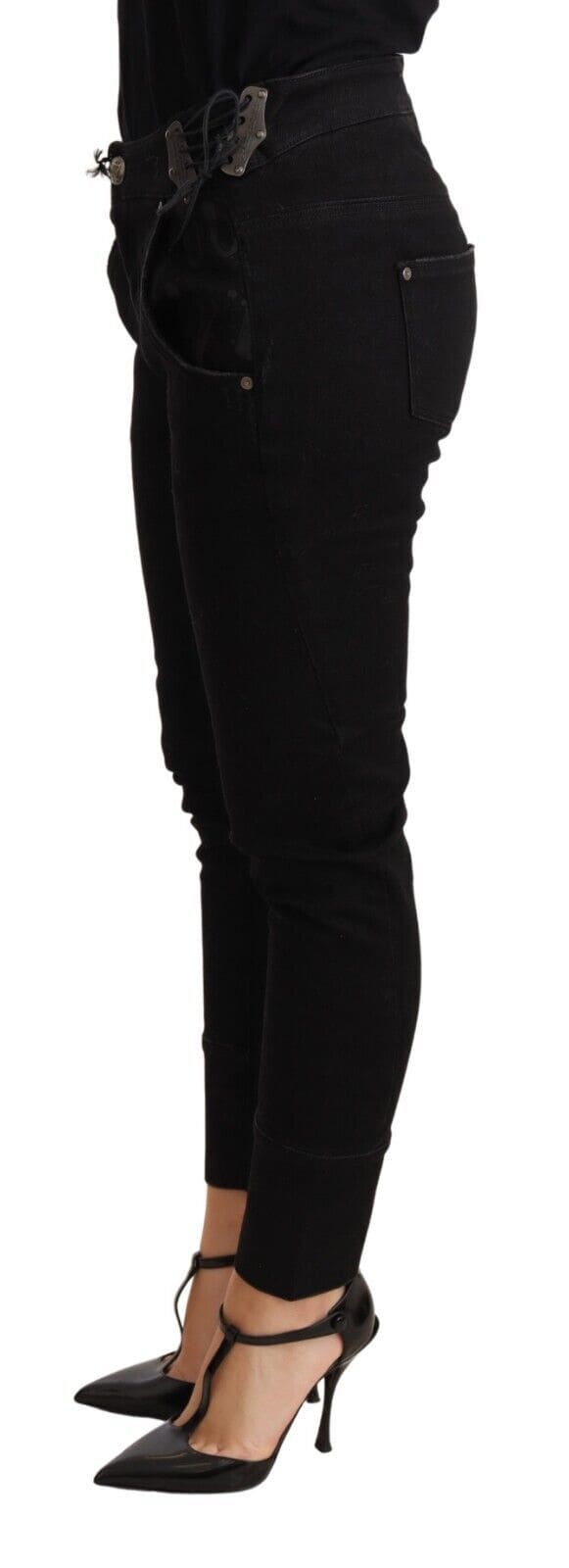 Pantalon skinny taille basse en coton noir chic Ermanno Scervino