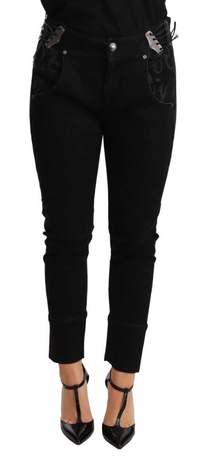 Pantalon skinny taille basse en coton noir chic Ermanno Scervino