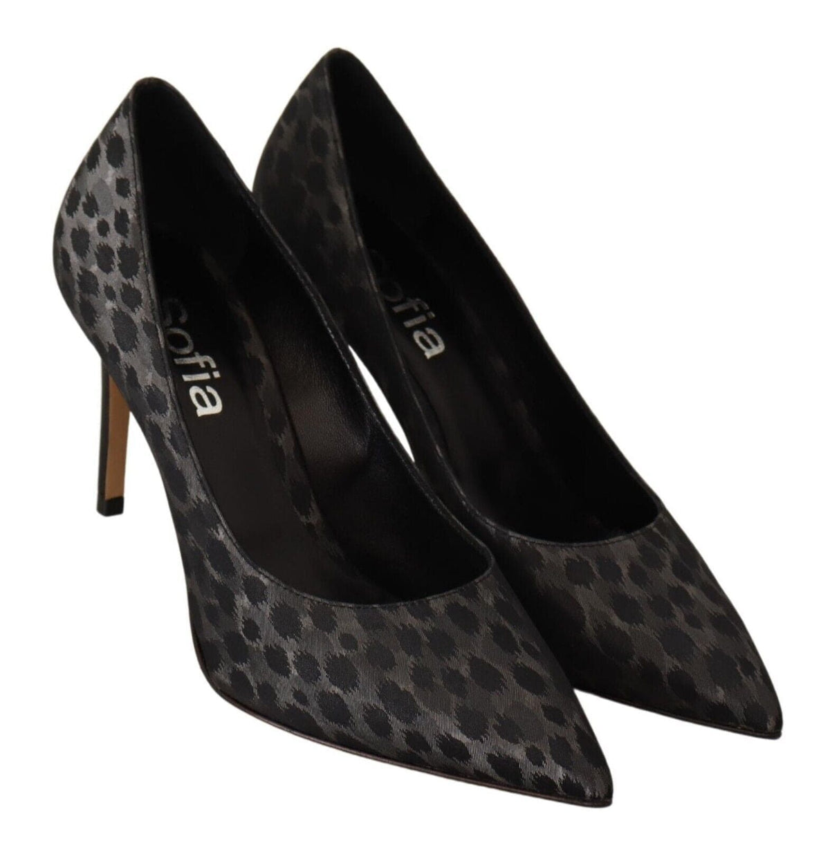 Tacones elegantes de piel con estampado de leopardo negro de Sofia