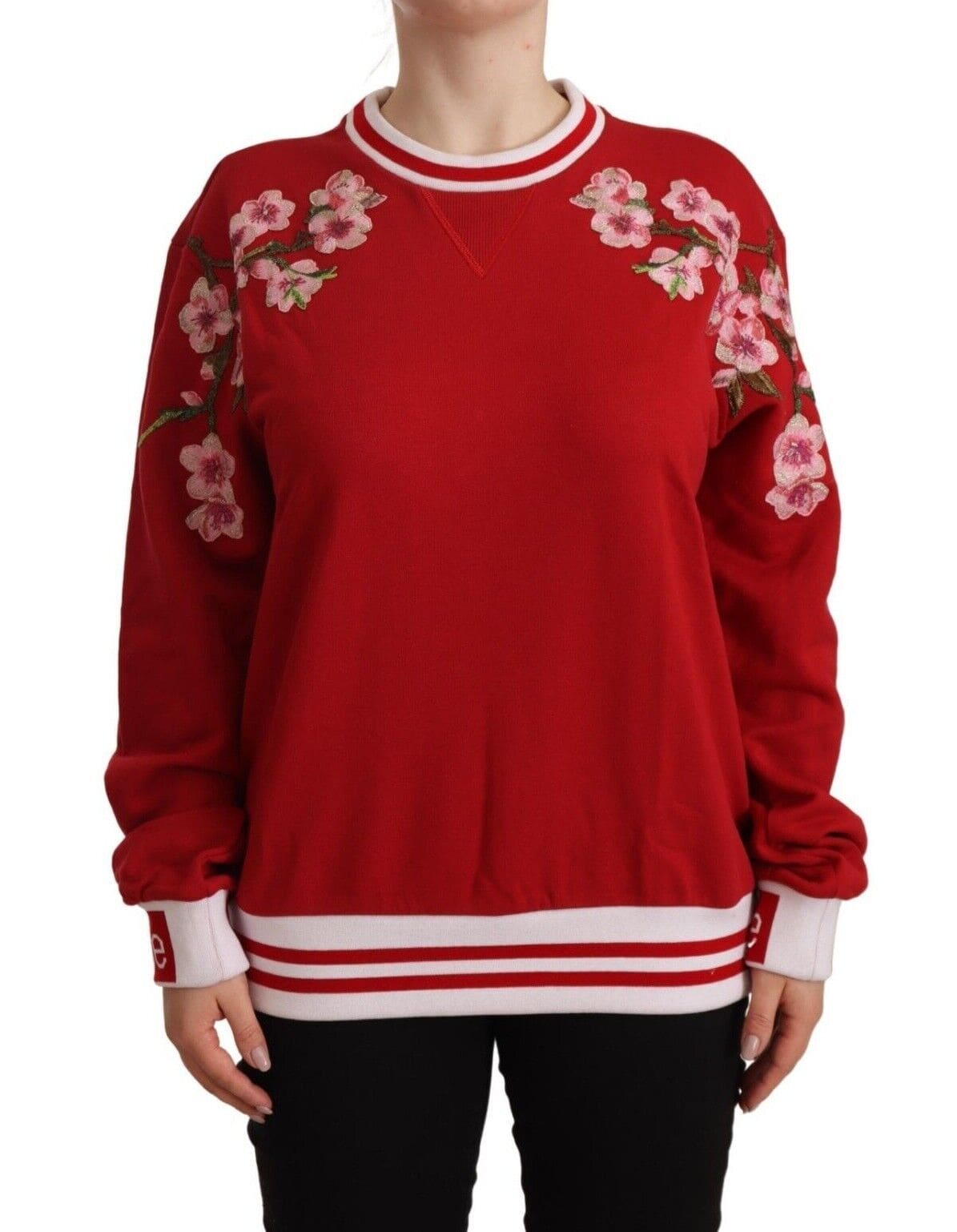 Pull ras du cou rouge élégant Dolce &amp; Gabbana à motif floral