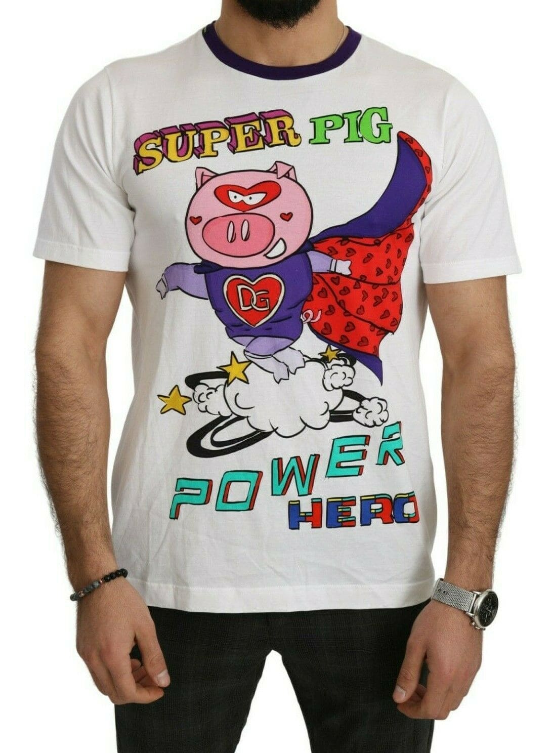 T-shirt en coton blanc à motif cochon chic Dolce &amp; Gabbana