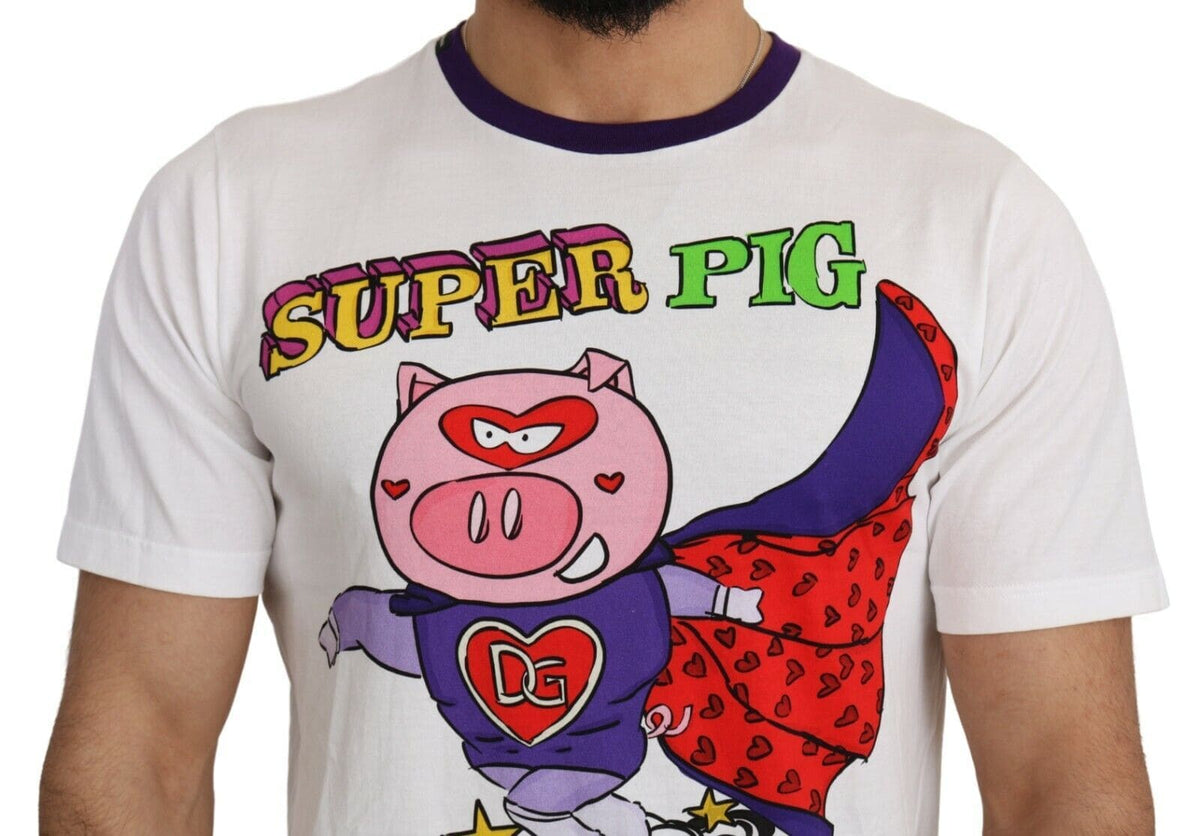 T-shirt en coton blanc à motif cochon chic Dolce &amp; Gabbana