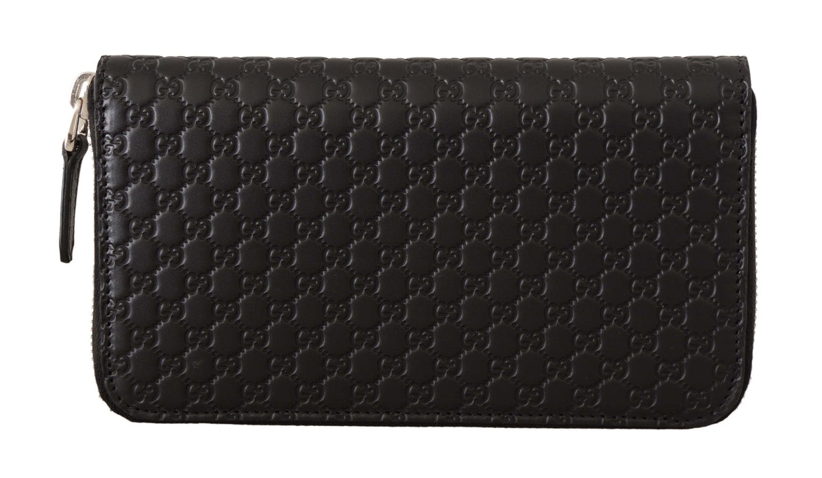 Portefeuille zippé élégant en cuir noir Gucci