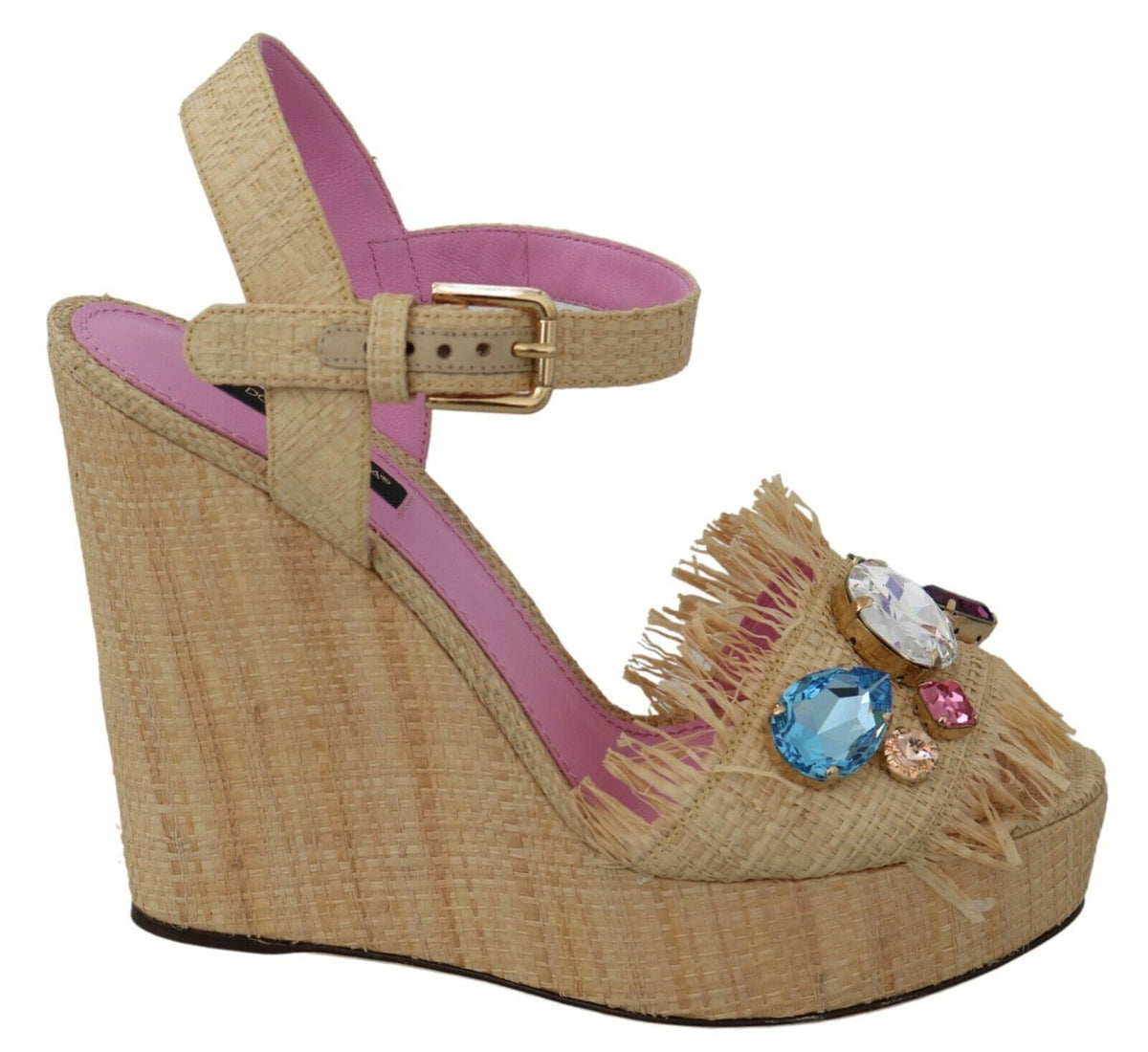 Sandalias de cuña con tiras de seda en color beige de Dolce &amp; Gabbana