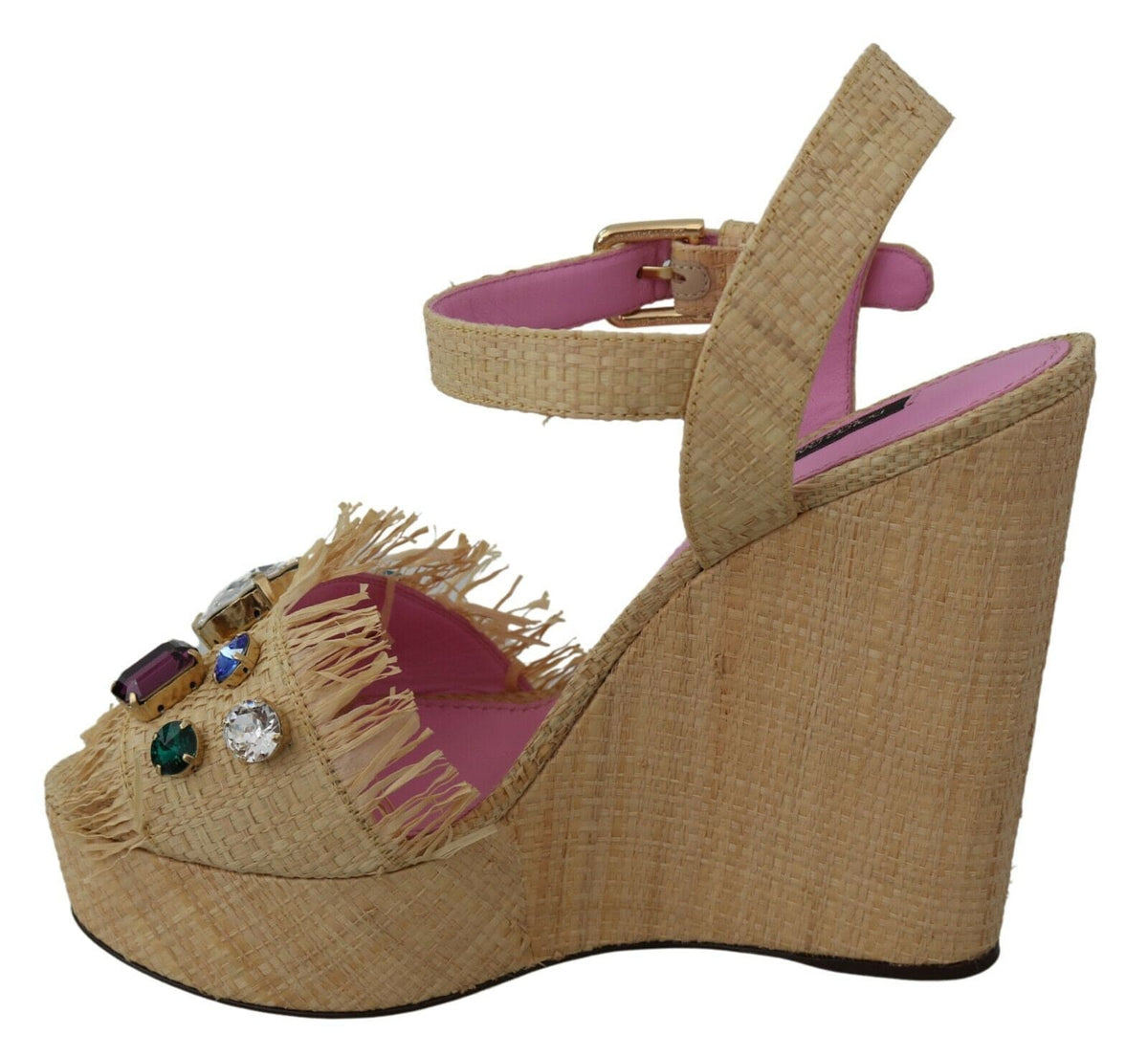 Sandalias de cuña con tiras de seda en color beige de Dolce &amp; Gabbana