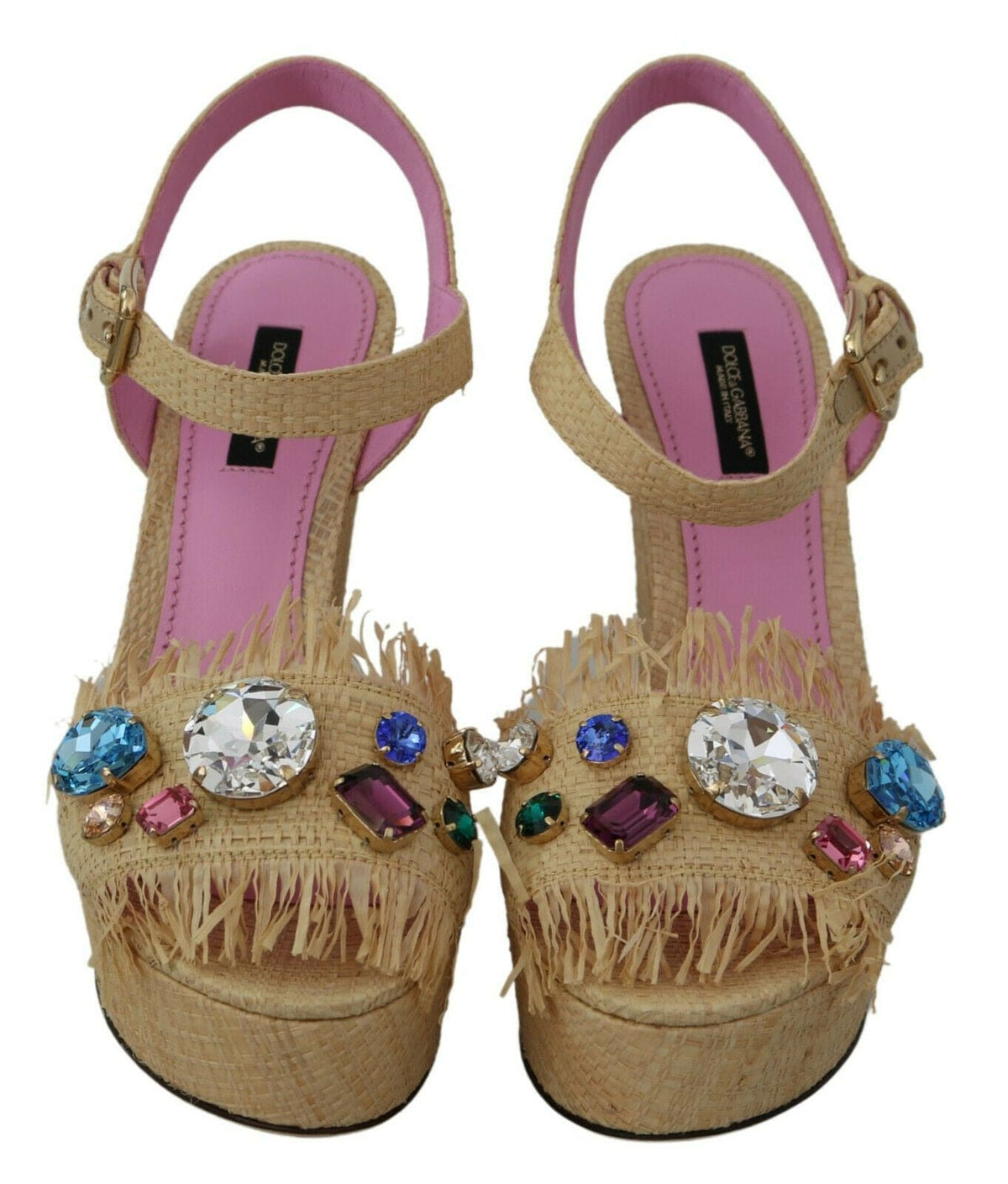 Sandalias de cuña con tiras de seda en color beige de Dolce &amp; Gabbana