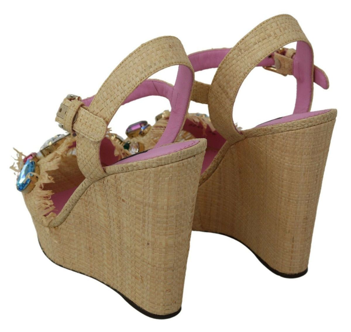 Sandalias de cuña con tiras de seda en color beige de Dolce &amp; Gabbana