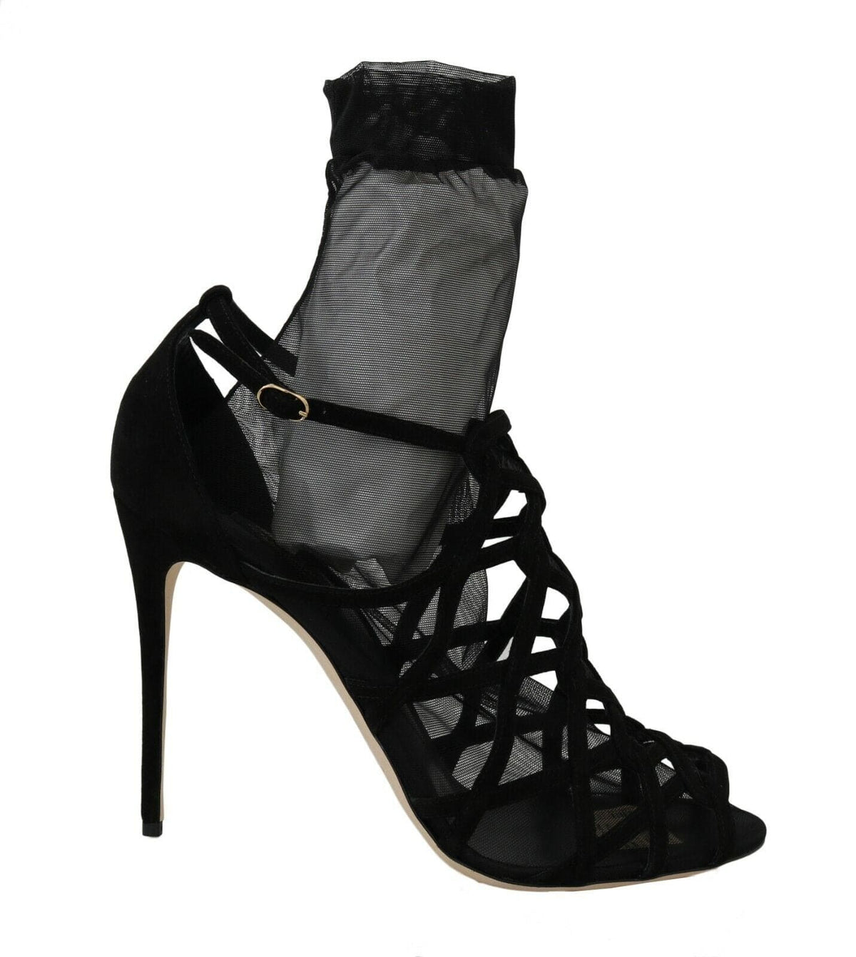 Bottines en tulle et daim noir Dolce &amp; Gabbana