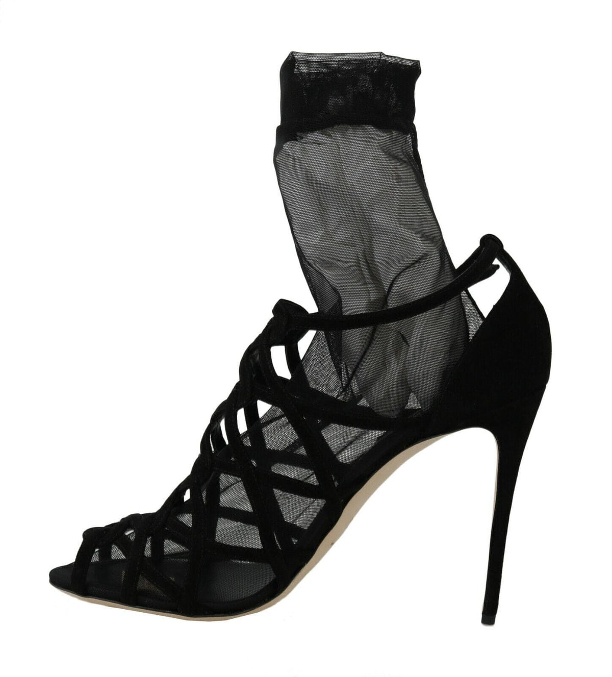 Bottines en tulle et daim noir Dolce &amp; Gabbana