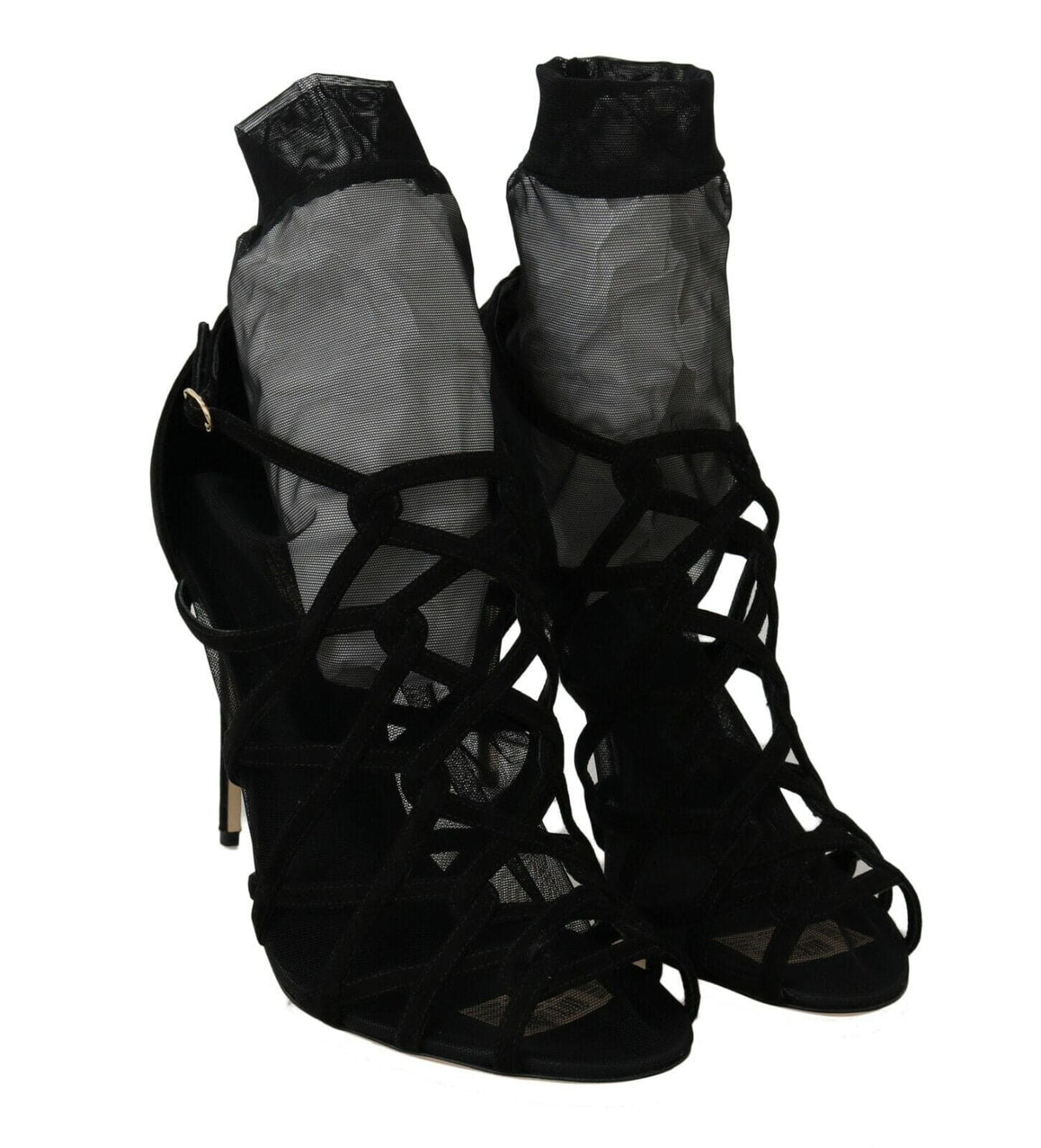 Bottines en tulle et daim noir Dolce &amp; Gabbana