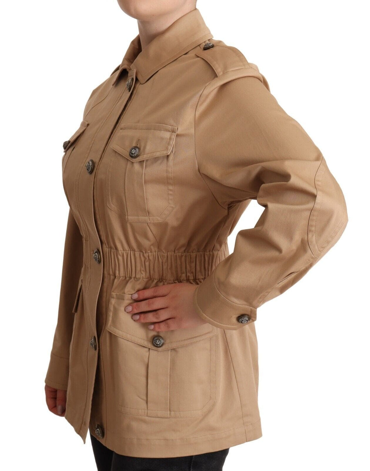 Manteau boutonné beige chic avec ornements Dolce &amp; Gabbana