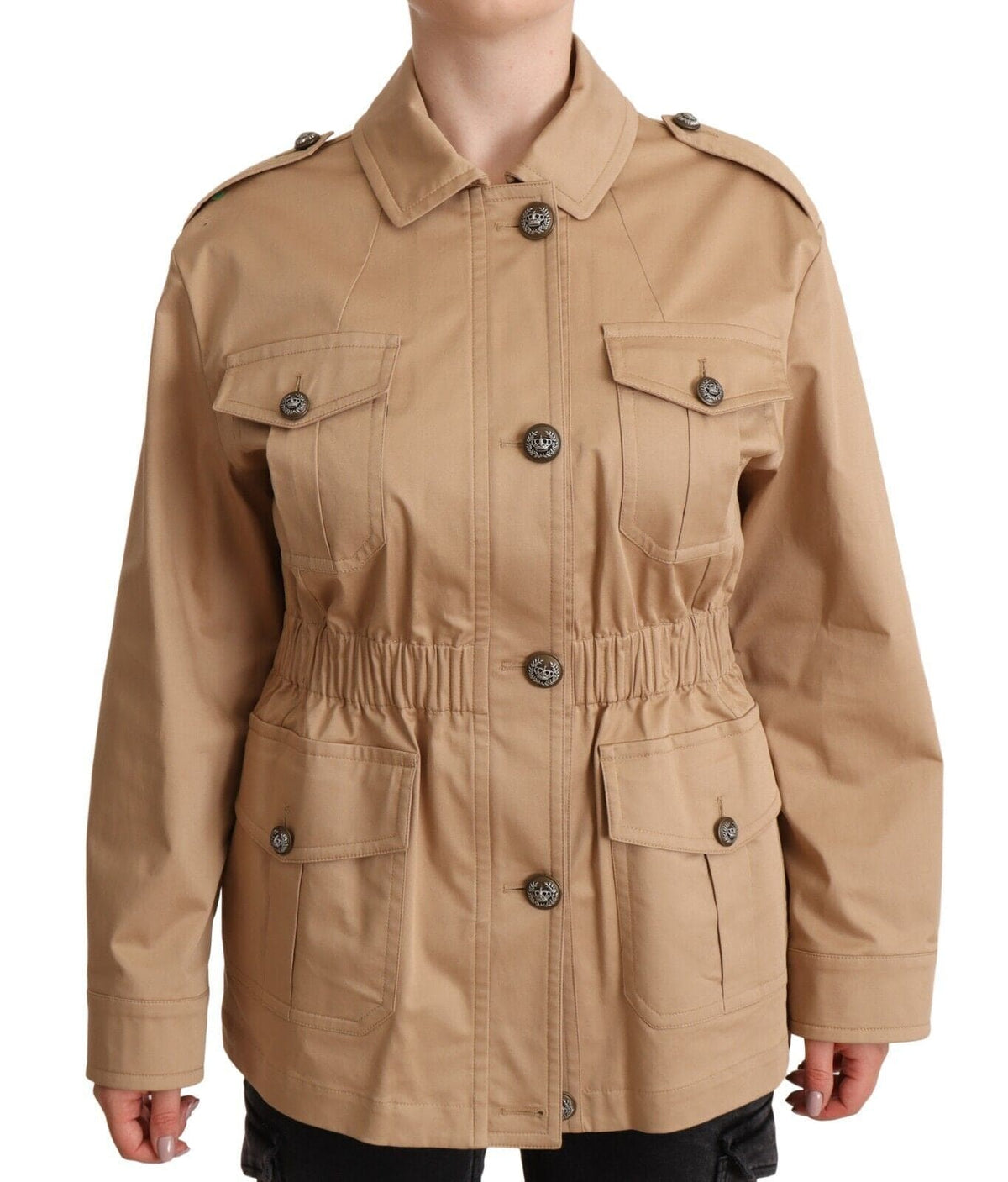 Manteau boutonné beige chic avec ornements Dolce &amp; Gabbana