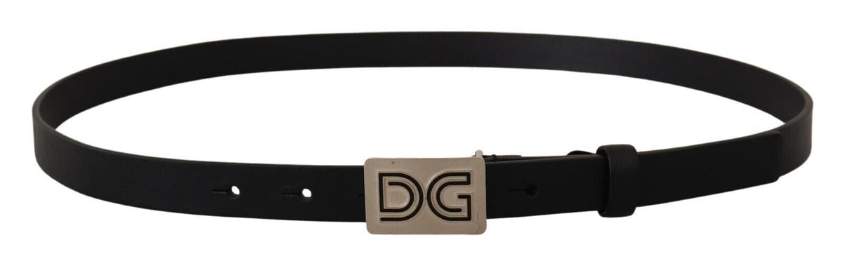 Ceinture élégante en cuir noir Dolce &amp; Gabbana avec boucle argentée