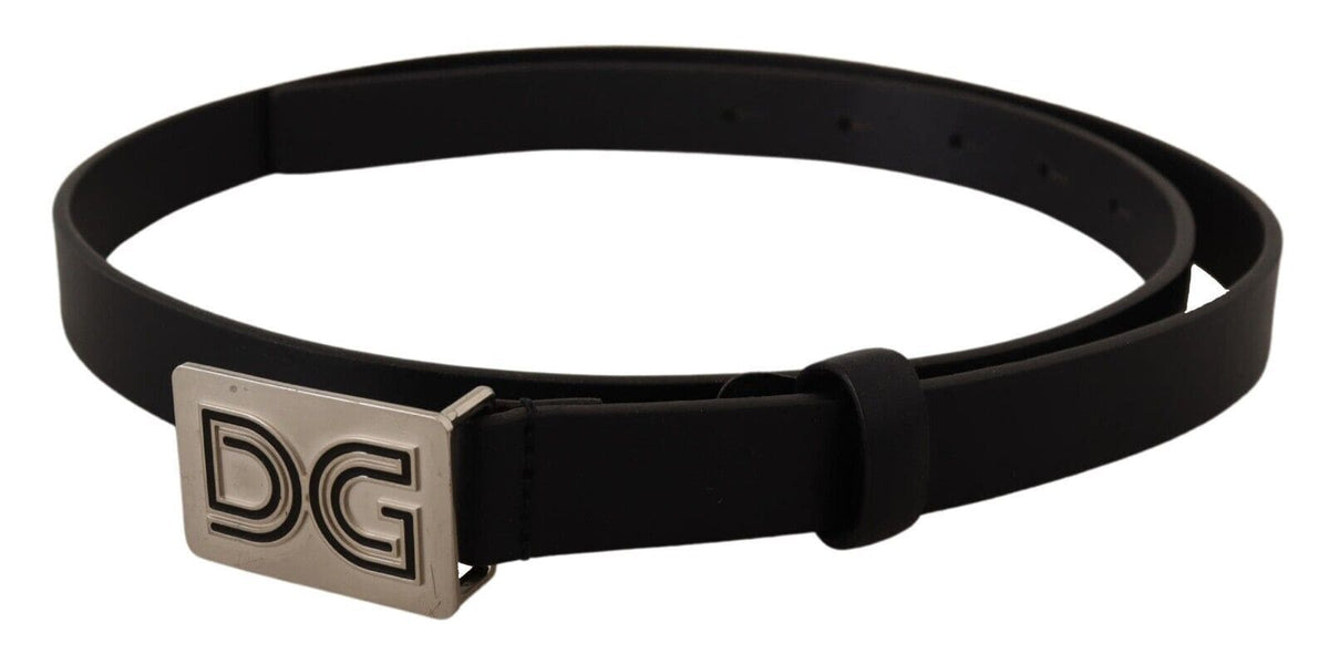 Ceinture élégante en cuir noir Dolce &amp; Gabbana avec boucle argentée