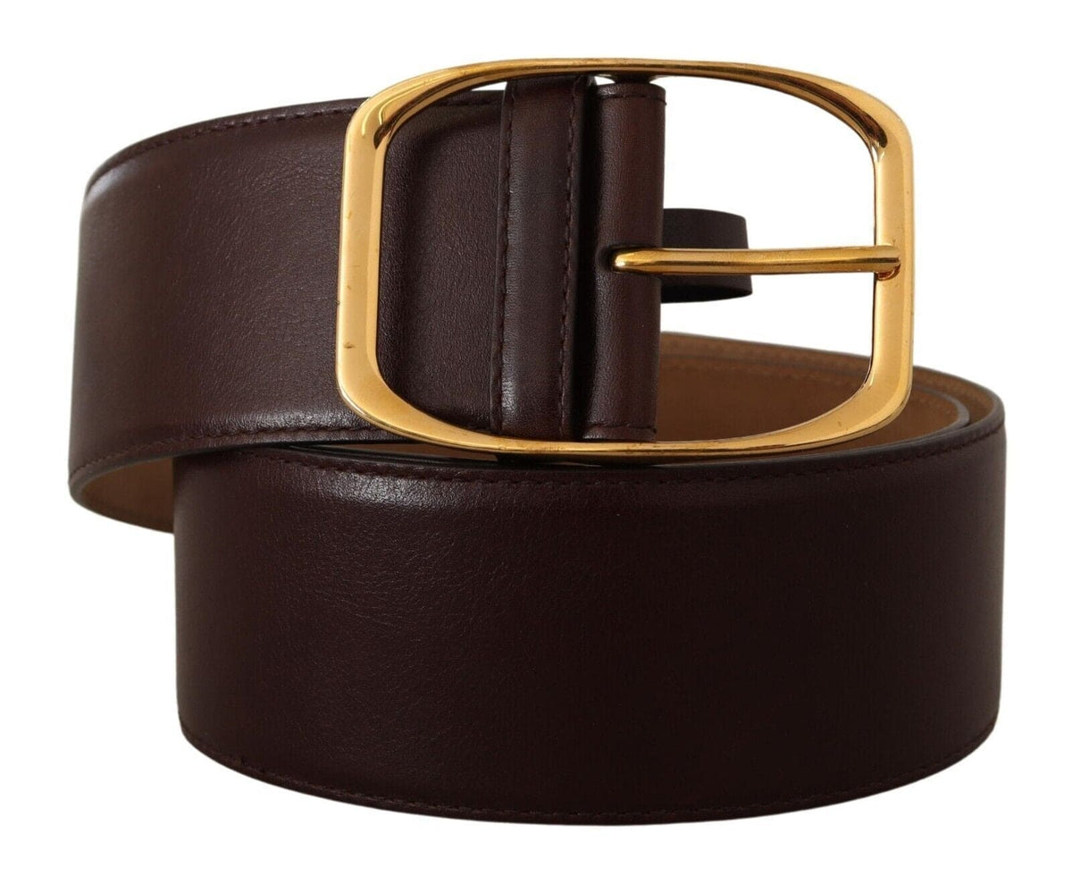 Ceinture élégante en cuir marron foncé Dolce &amp; Gabbana avec boucle dorée