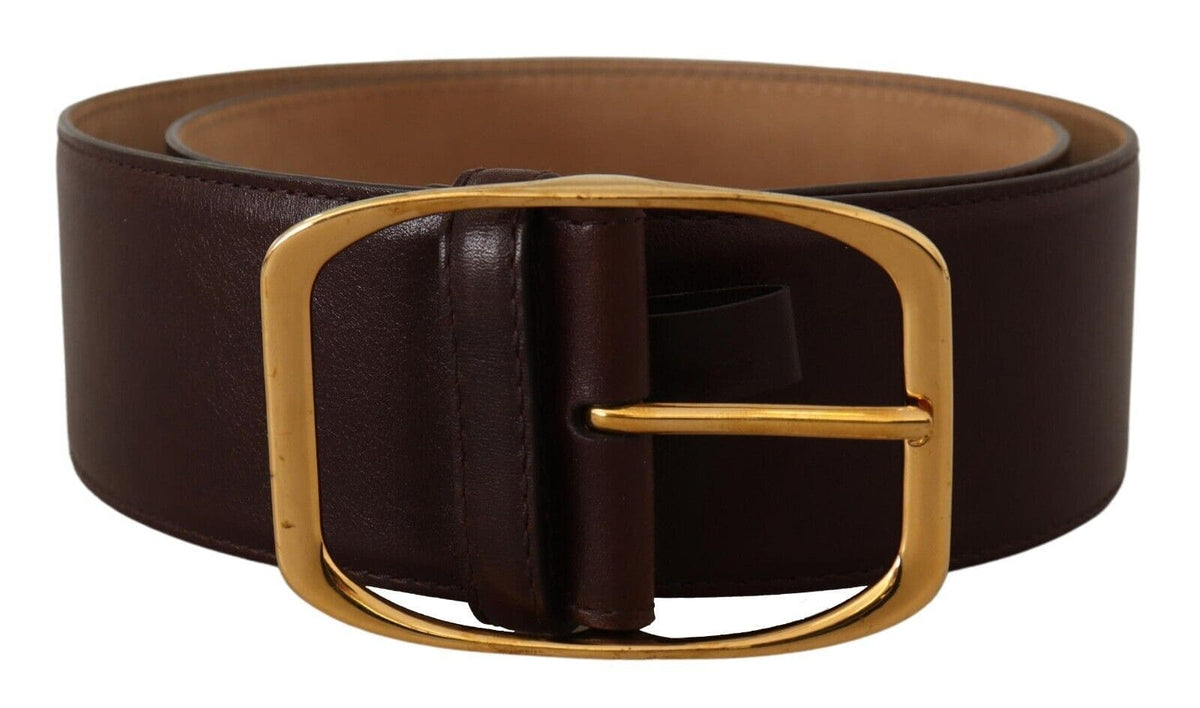 Ceinture élégante en cuir marron foncé Dolce &amp; Gabbana avec boucle dorée