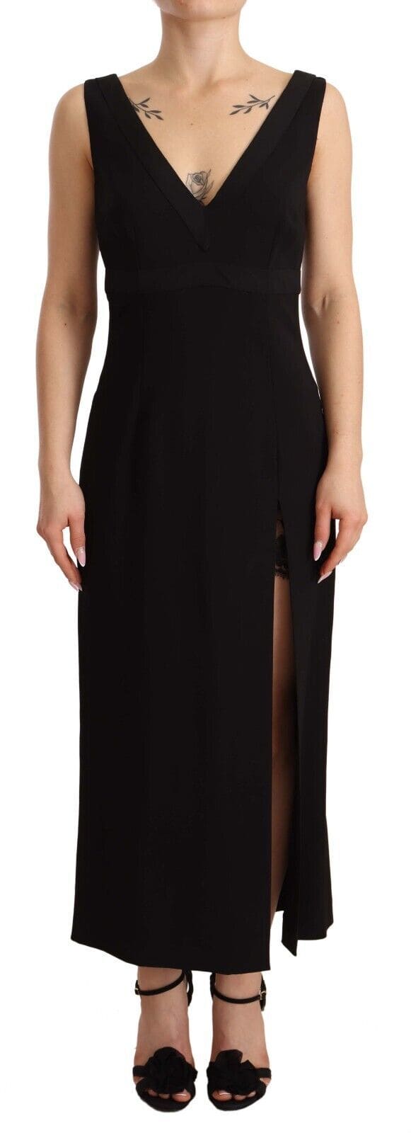 Vestido midi elegante con escote en V en color negro de Dolce &amp; Gabbana