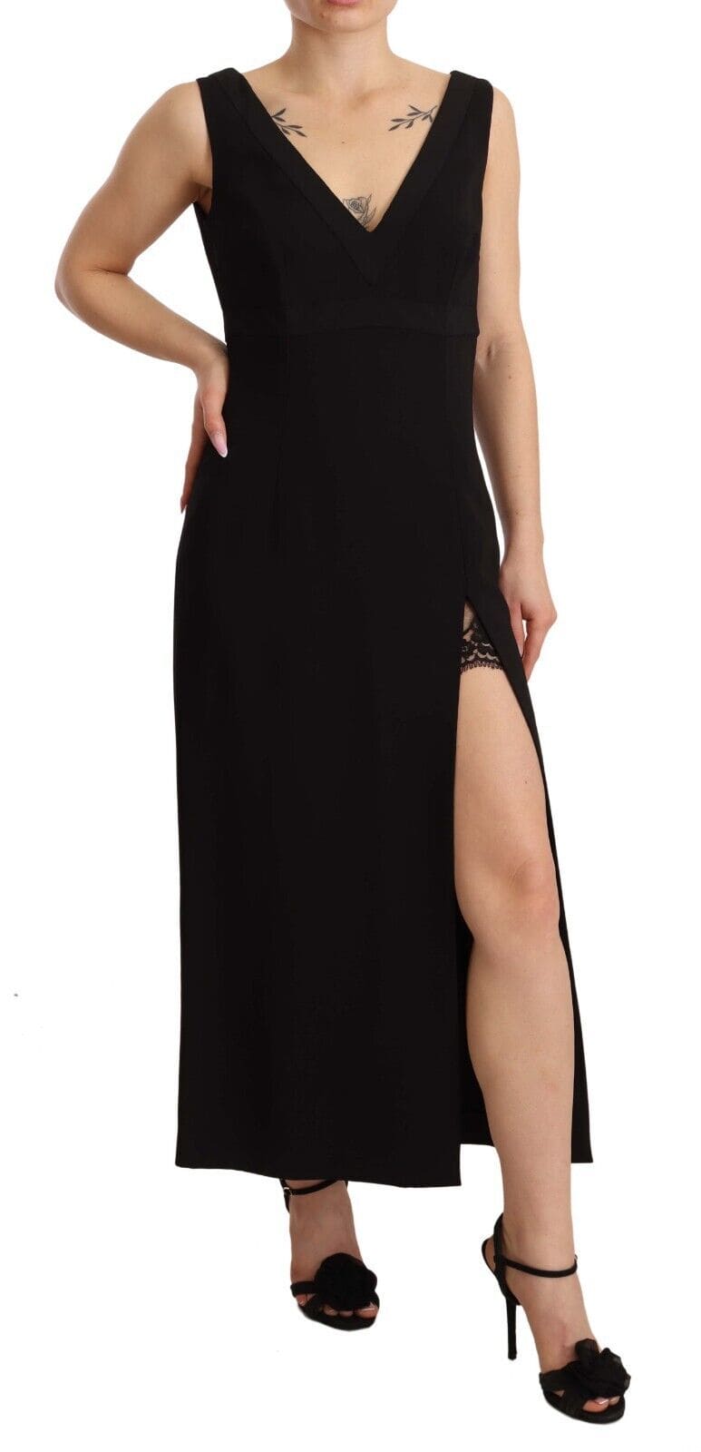 Vestido midi elegante con escote en V en color negro de Dolce &amp; Gabbana