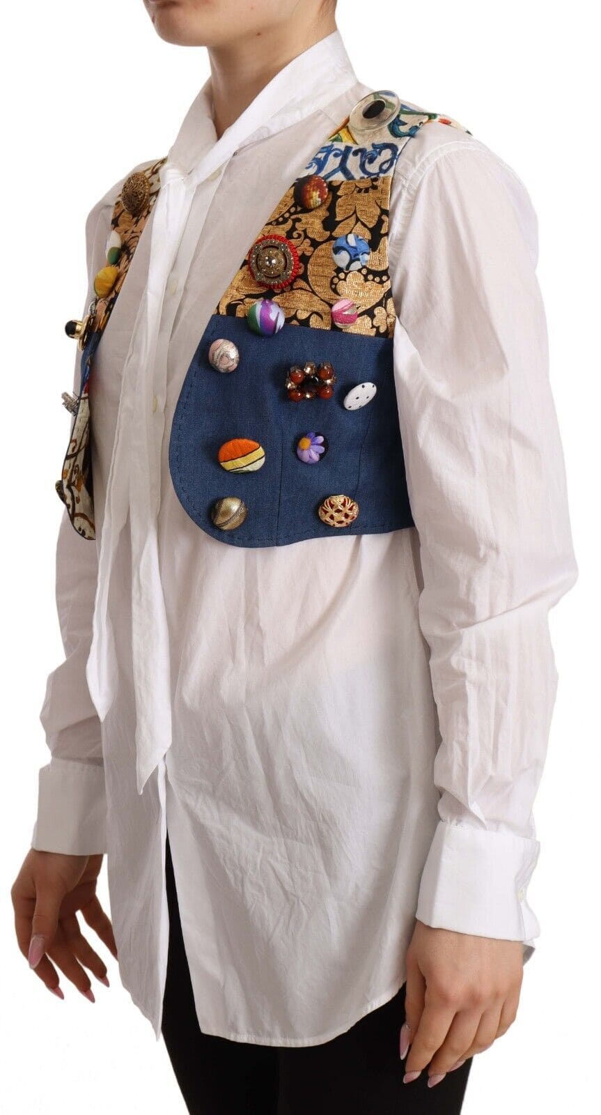 Dolce & Gabbana Multicolor Cropped Vest Top with Button Accents