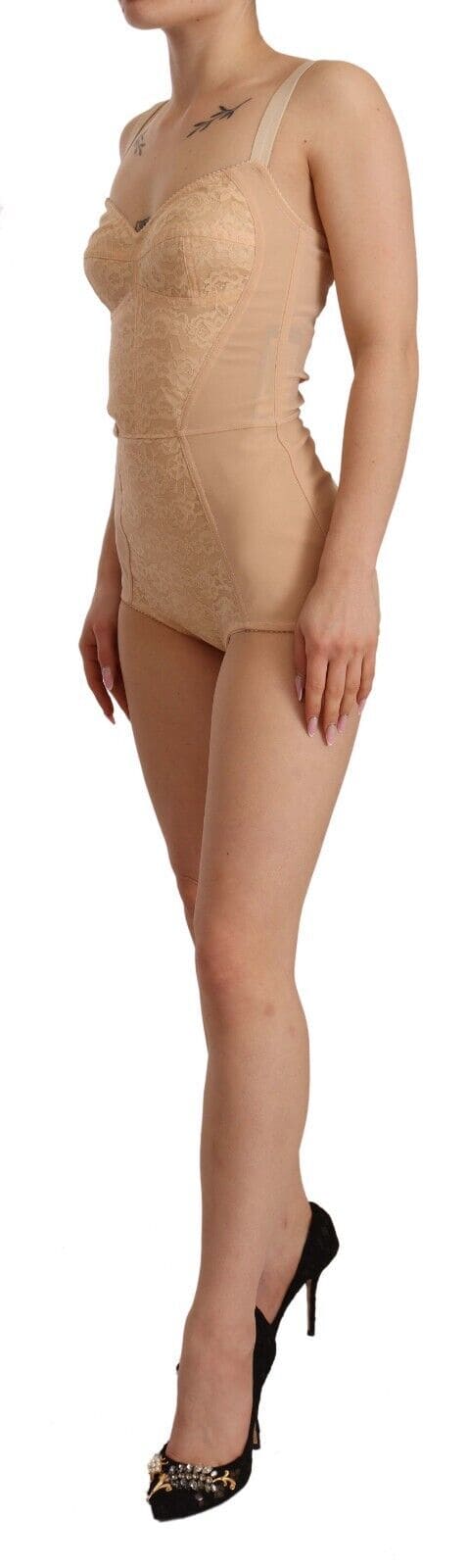 Body extensible à empiècements en dentelle beige Dolce &amp; Gabbana