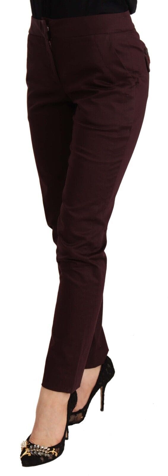 Pantalones pitillo ajustados color granate con detalle de cremallera de Just Cavalli