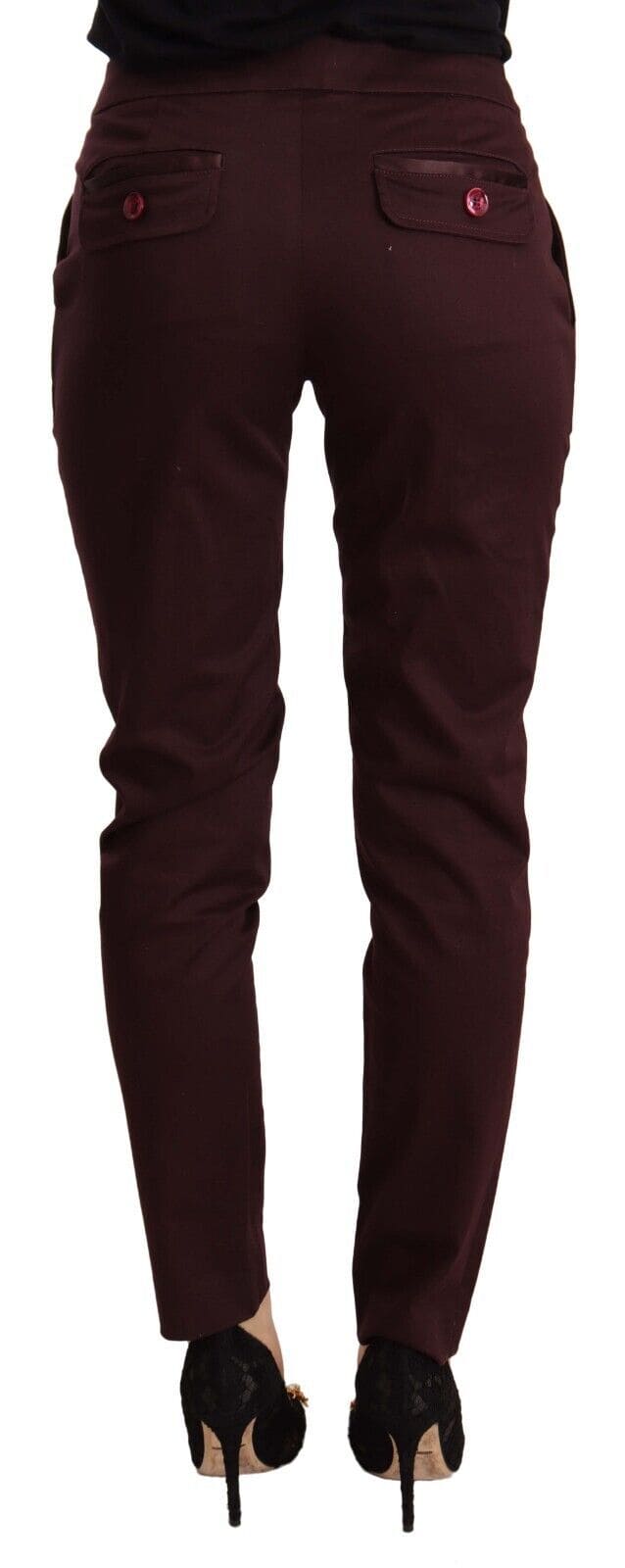 Pantalones pitillo ajustados color granate con detalle de cremallera de Just Cavalli