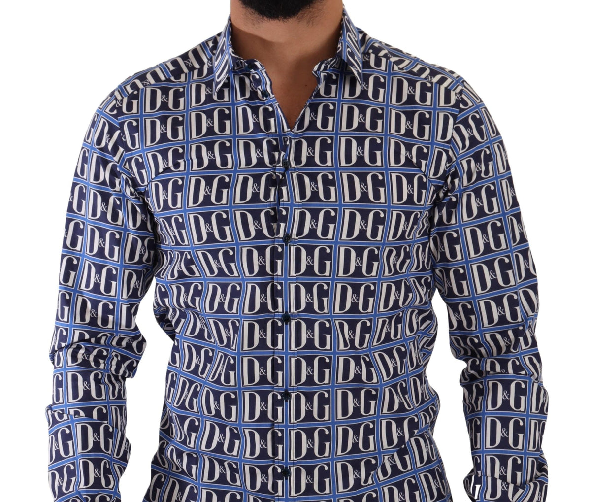 Chemise slim en coton bleu avec logo Dolce &amp; Gabbana