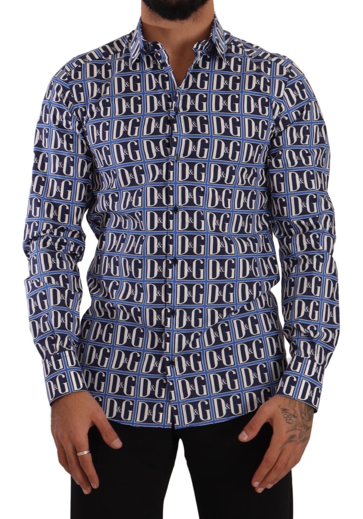 Chemise slim en coton bleu avec logo Dolce &amp; Gabbana