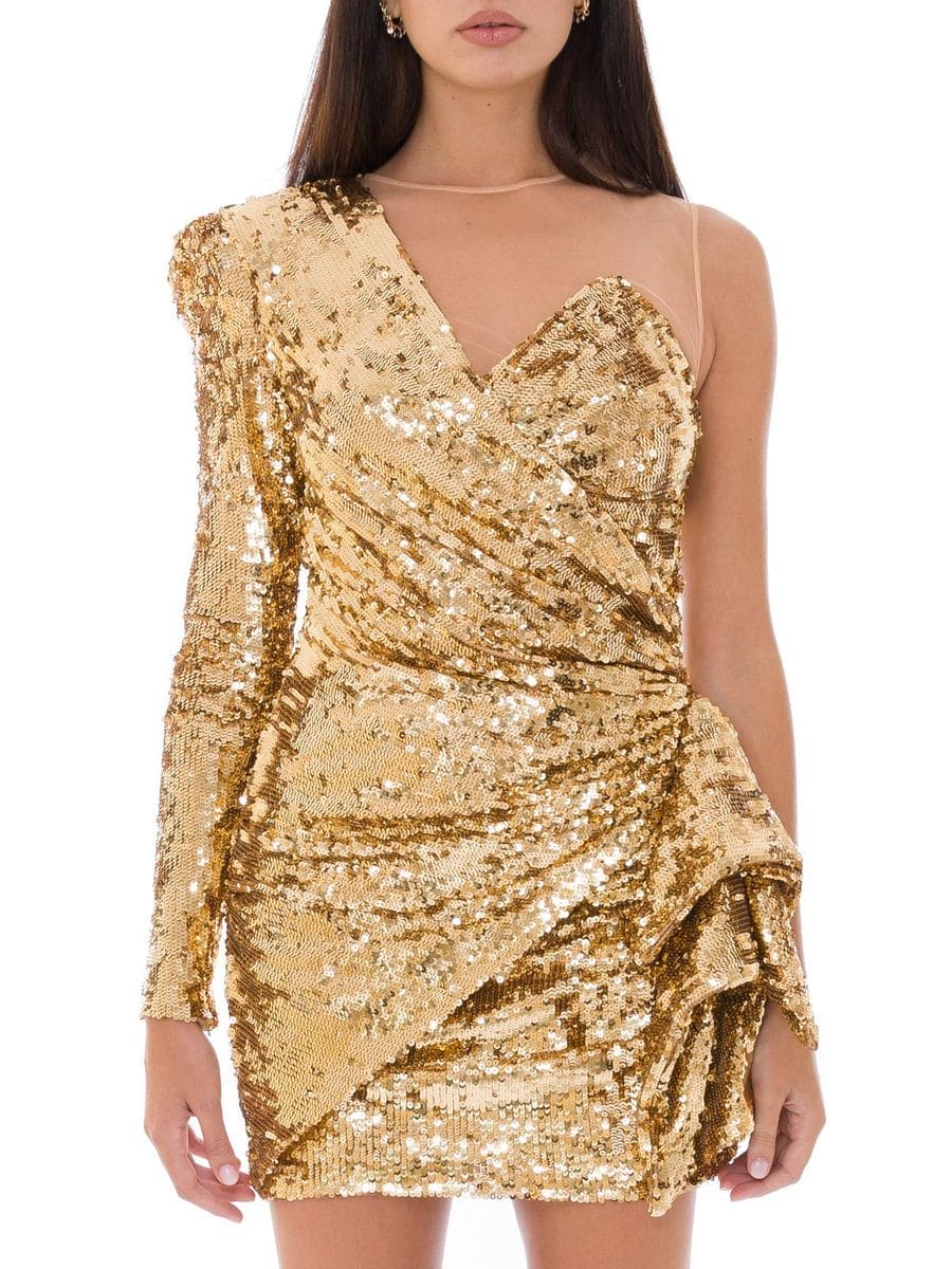 Robe de soirée à paillettes dorées scintillantes Elisabetta Franchi