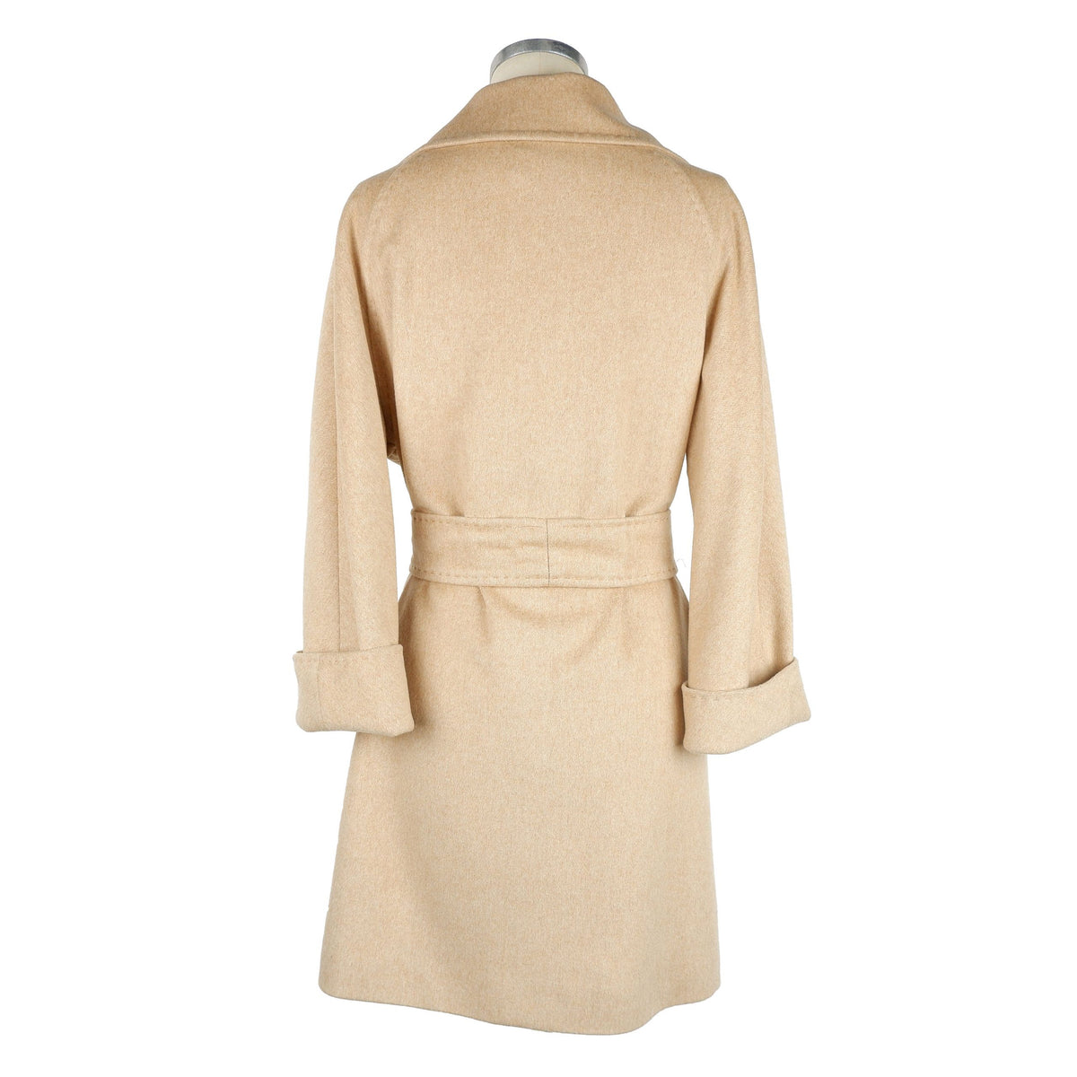 Manteau élégant en laine beige avec ceinture à la taille fabriqué en Italie