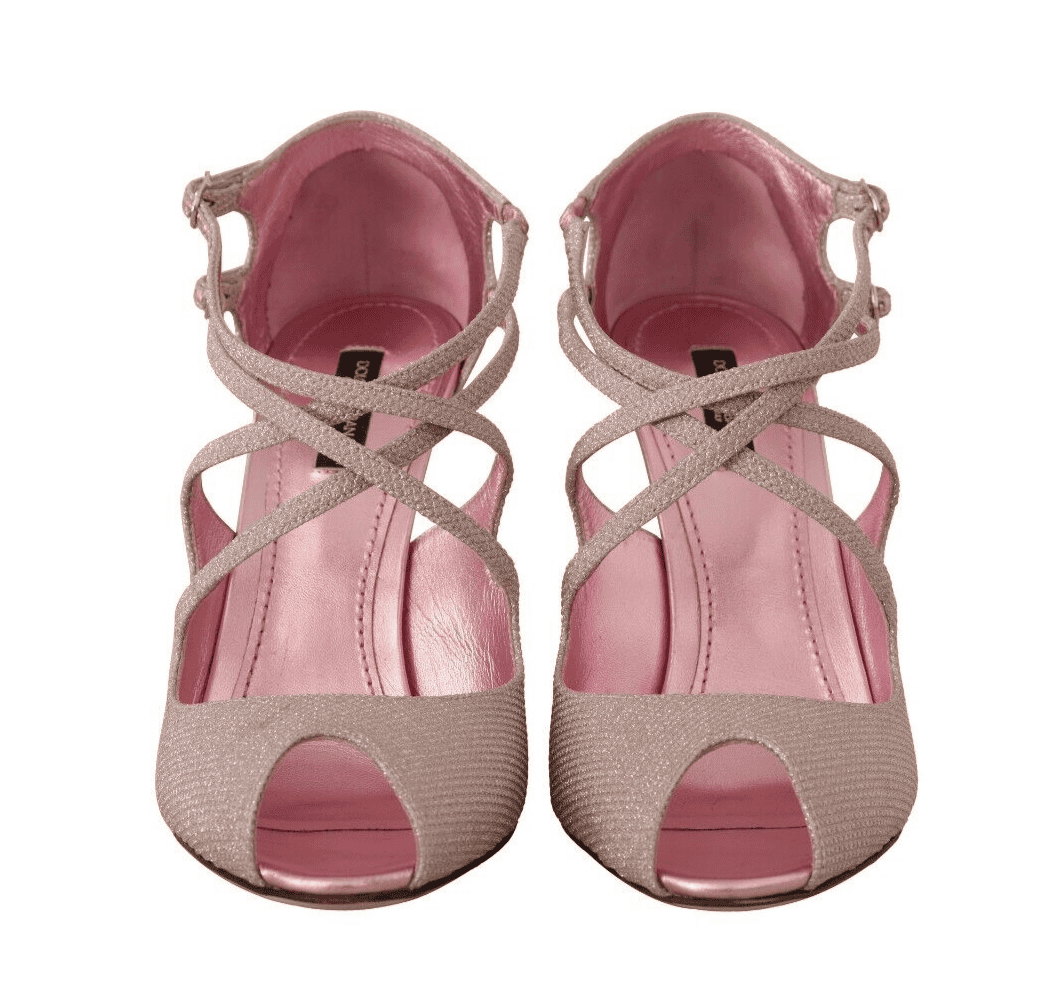 Sandalias de tacón alto con punta abierta y purpurina rosa de Dolce &amp; Gabbana