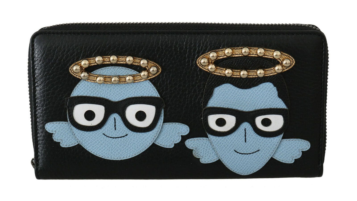 Portefeuille zippé élégant en cuir noir Dolce &amp; Gabbana