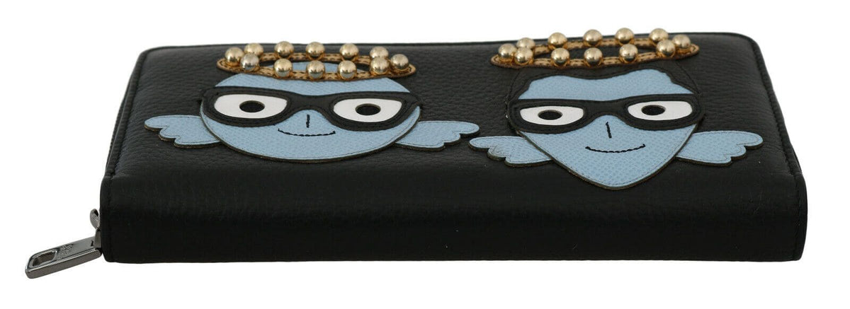 Portefeuille zippé élégant en cuir noir Dolce &amp; Gabbana