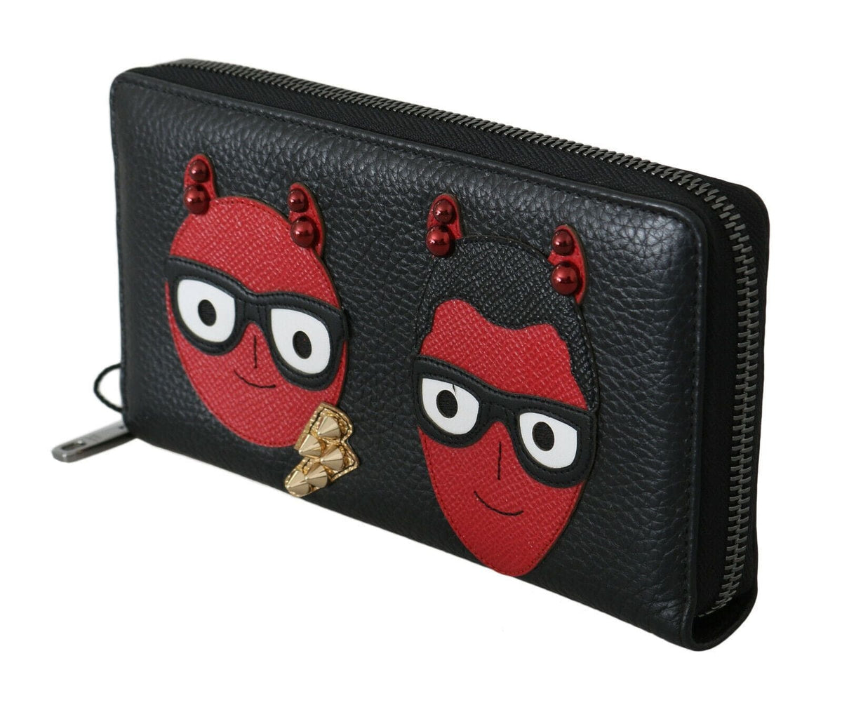 Portefeuille continental en cuir noir et rouge Dolce &amp; Gabbana Chic