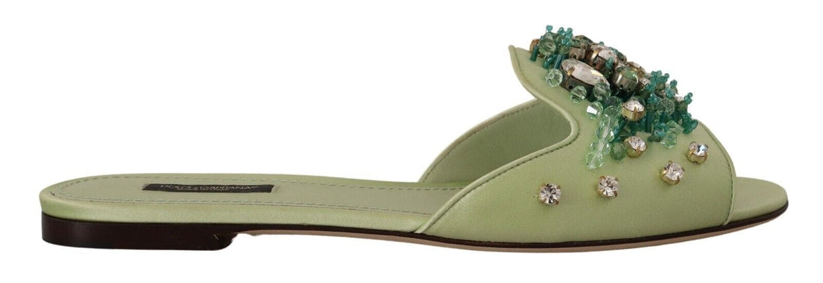 Claquettes élégantes en cuir vert ornées de cristaux Dolce &amp; Gabbana