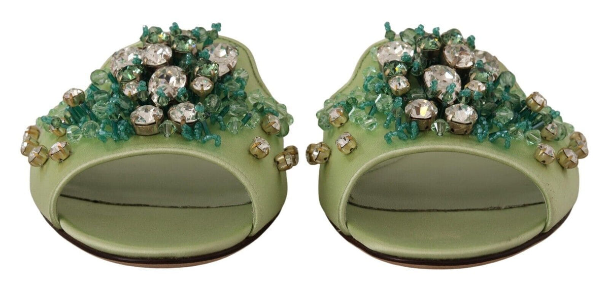 Claquettes élégantes en cuir vert ornées de cristaux Dolce &amp; Gabbana