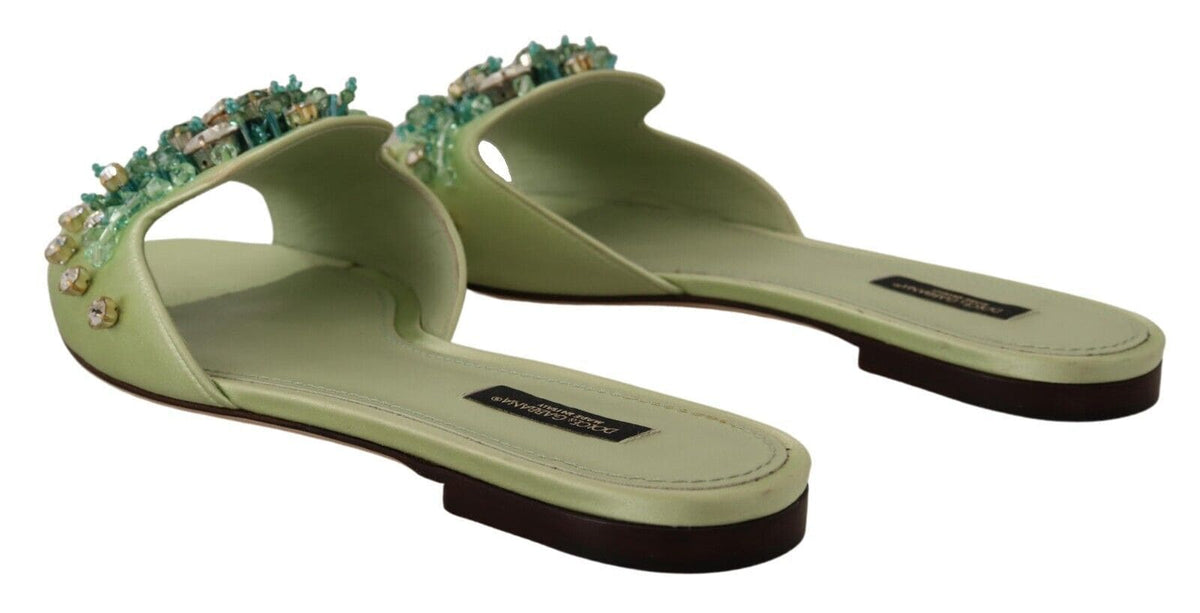 Claquettes élégantes en cuir vert ornées de cristaux Dolce &amp; Gabbana