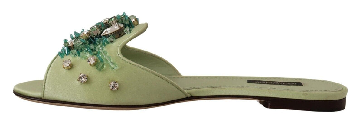 Claquettes élégantes en cuir vert ornées de cristaux Dolce &amp; Gabbana