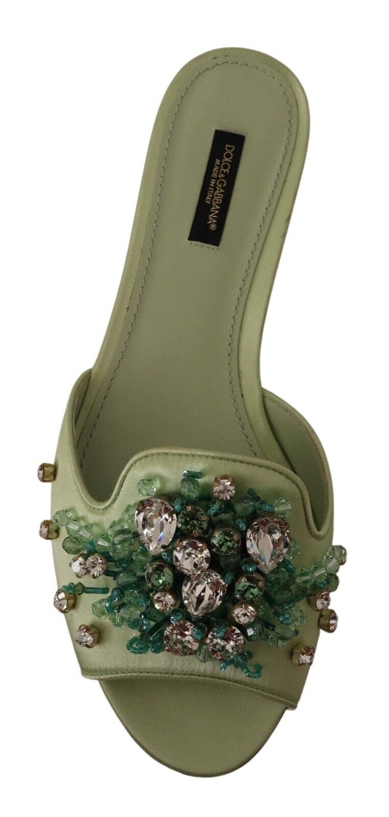 Claquettes élégantes en cuir vert ornées de cristaux Dolce &amp; Gabbana