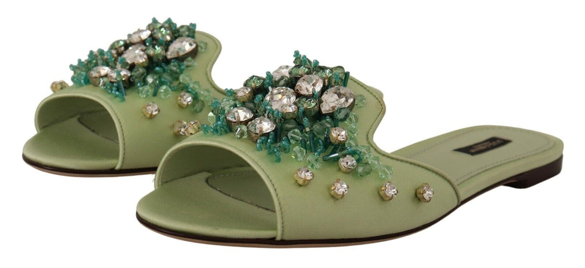 Claquettes élégantes en cuir vert ornées de cristaux Dolce &amp; Gabbana