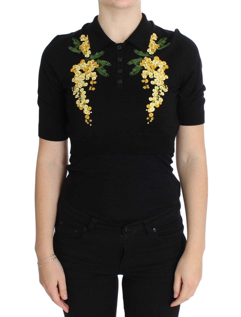 Polo Dolce &amp; Gabbana élégant en soie noire à fleurs