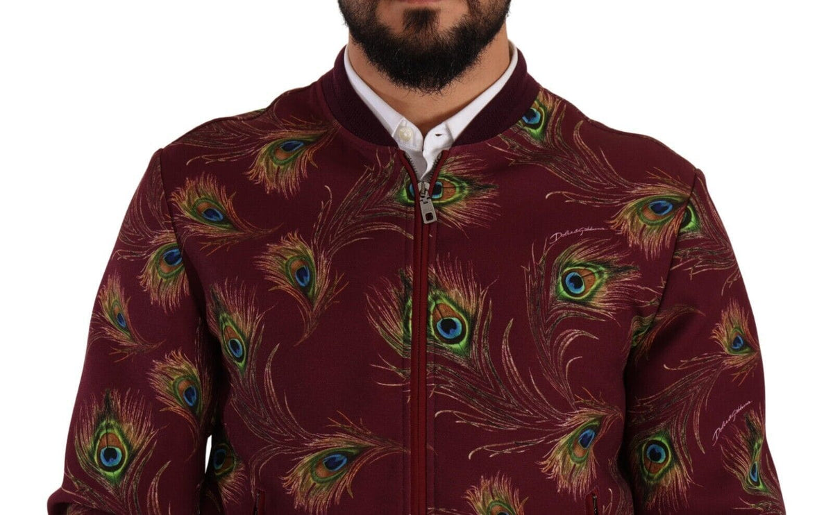 Veste bomber à imprimé paon rouge éclatant Dolce &amp; Gabbana