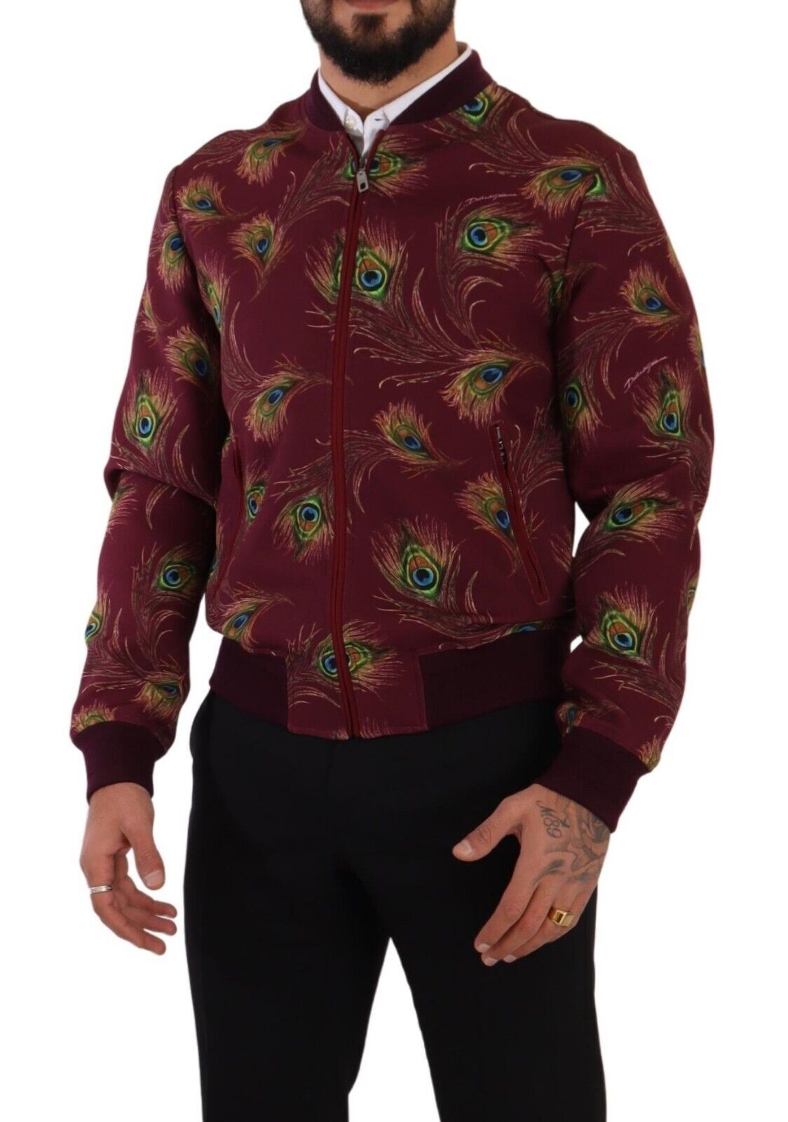 Veste bomber à imprimé paon rouge éclatant Dolce &amp; Gabbana