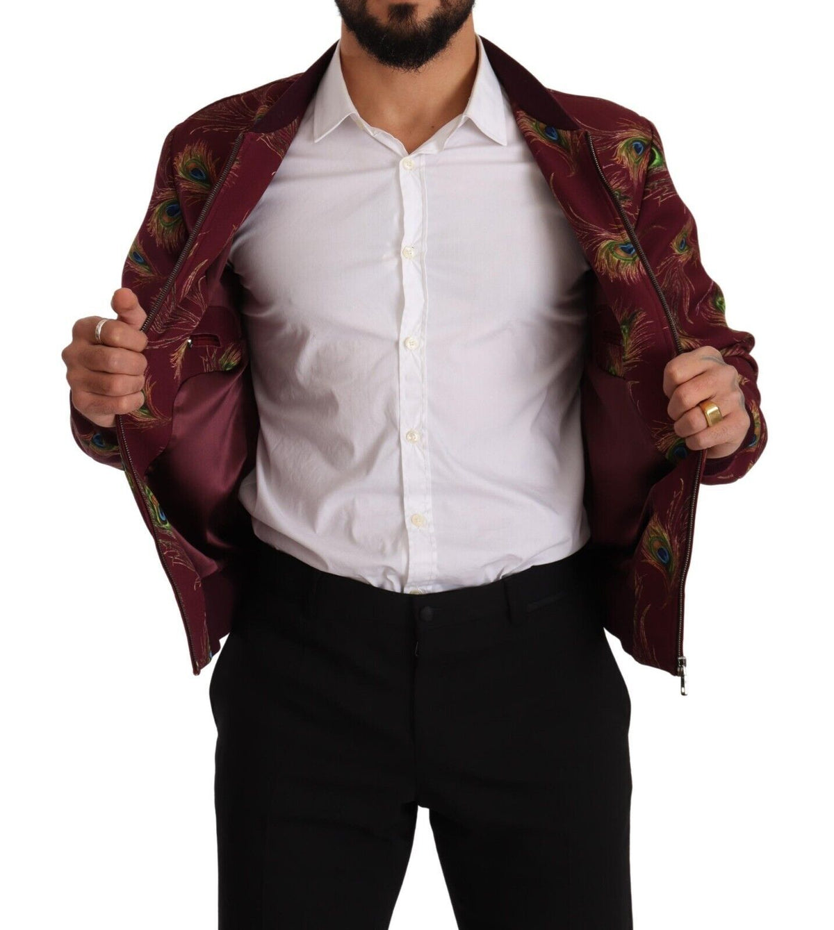 Veste bomber à imprimé paon rouge éclatant Dolce &amp; Gabbana